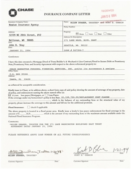 1994 Kurt D. Cobain Full Name Signed & Dated Insurance Policy For Home Where He Was Found - Dated 74 Days Prior to His Death (JSA)